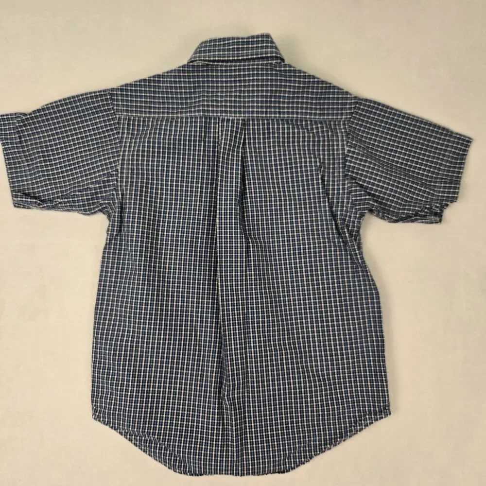 Ralph Lauren Short Sleeve Button Up Shirt Blue White Gingham Boys 5 Pony Logo